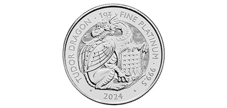 The Royal Tudor Beasts 2024 Tudor Dragon 1 oz platinum bullion coin (reverse). Picture credit: The Royal Mint